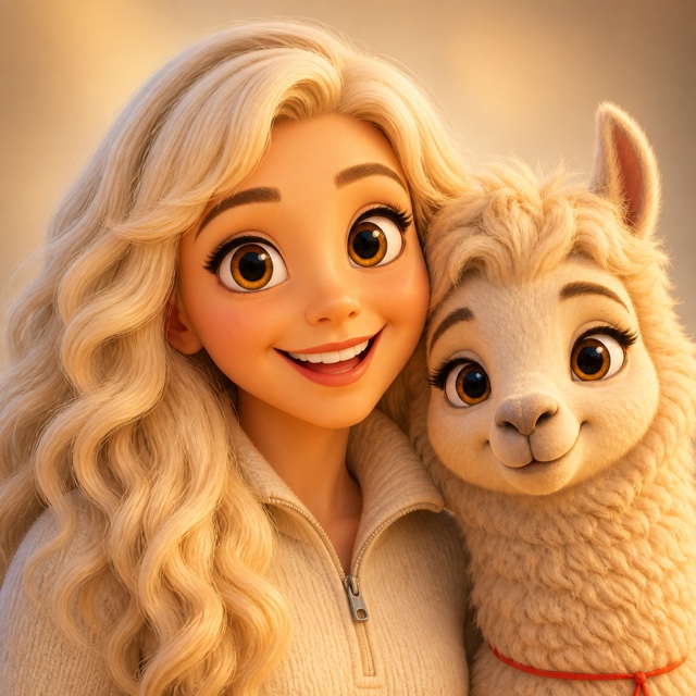 A Lalas, personagem da We Love, ao lado da Lucillama
